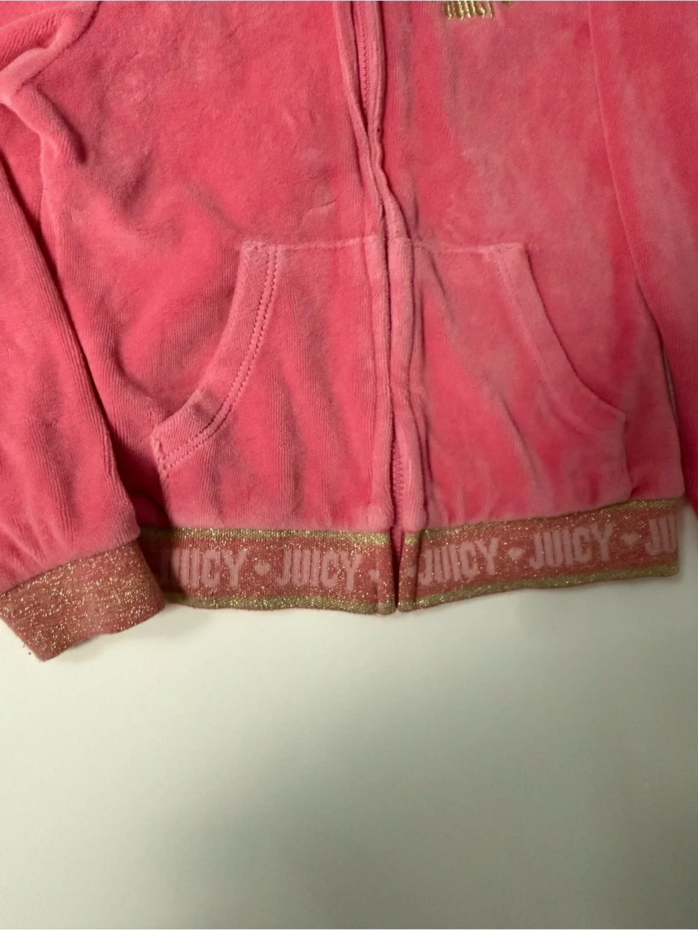 Juicy Couture Pink Velour Zip Hoodie and Pants Track suit with Gold Zipper